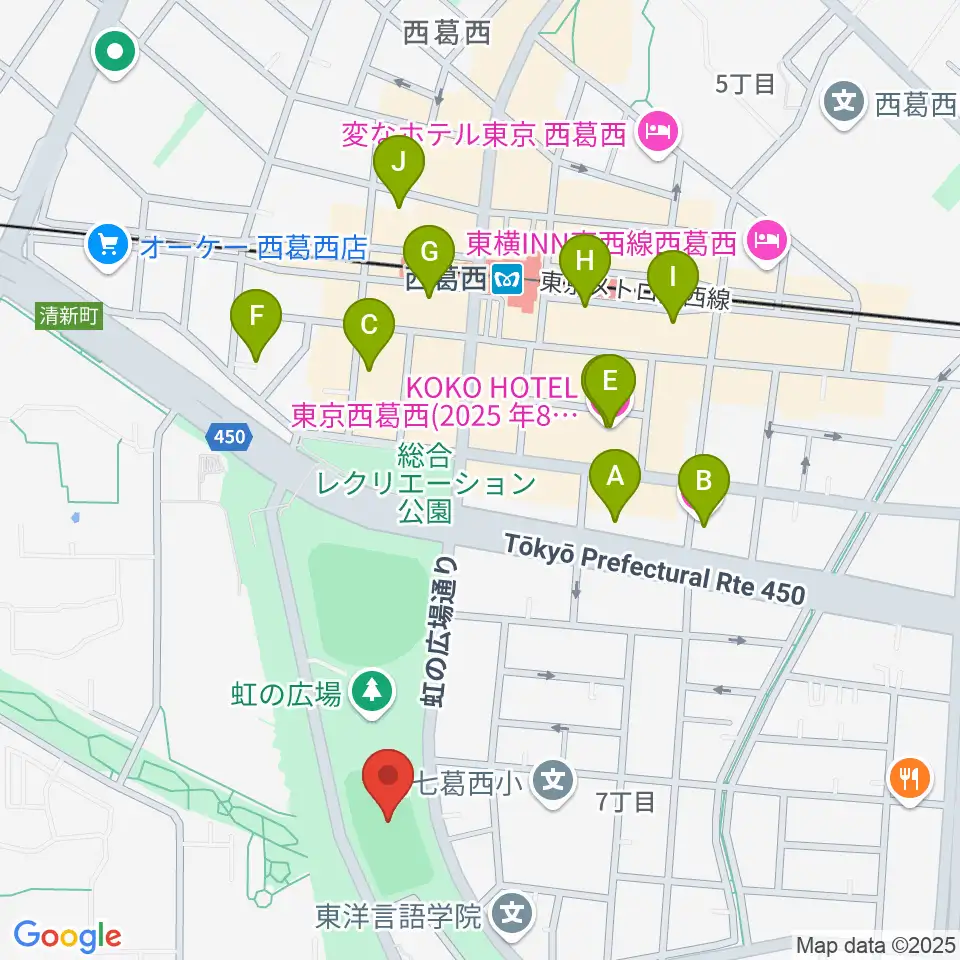 西葛西少年野球広場周辺のホテル一覧地図