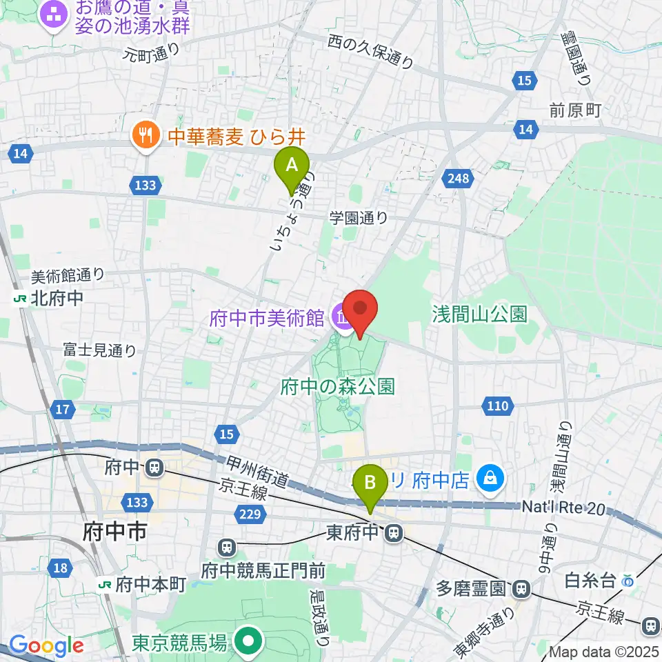 府中の森公園小野球場周辺のホテル一覧地図
