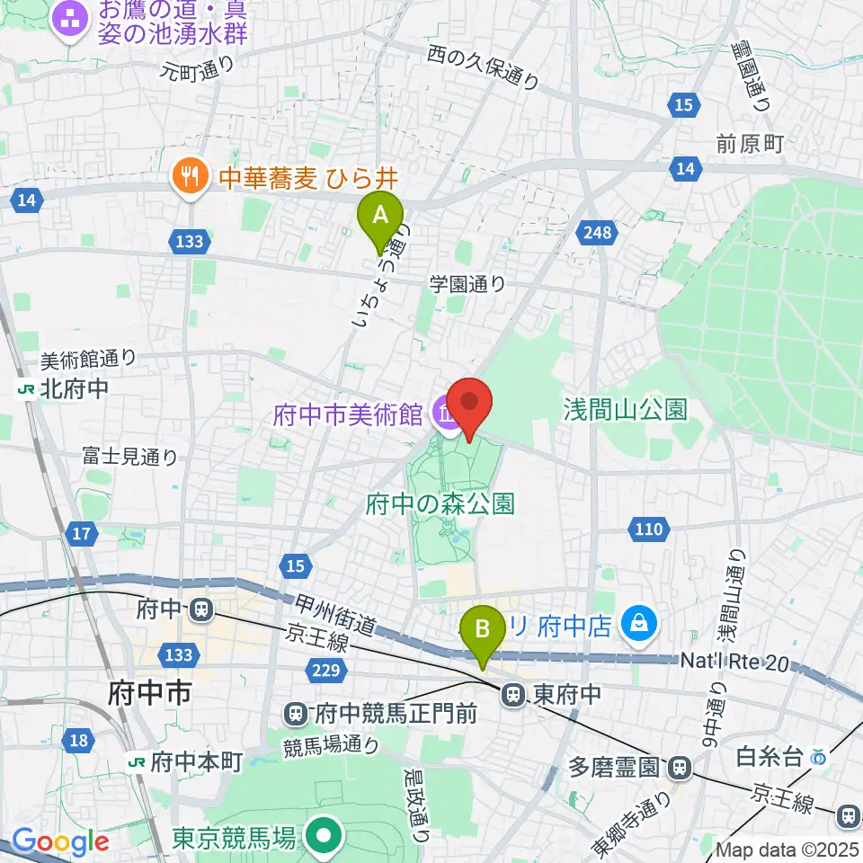 府中の森公園小野球場周辺のホテル一覧地図