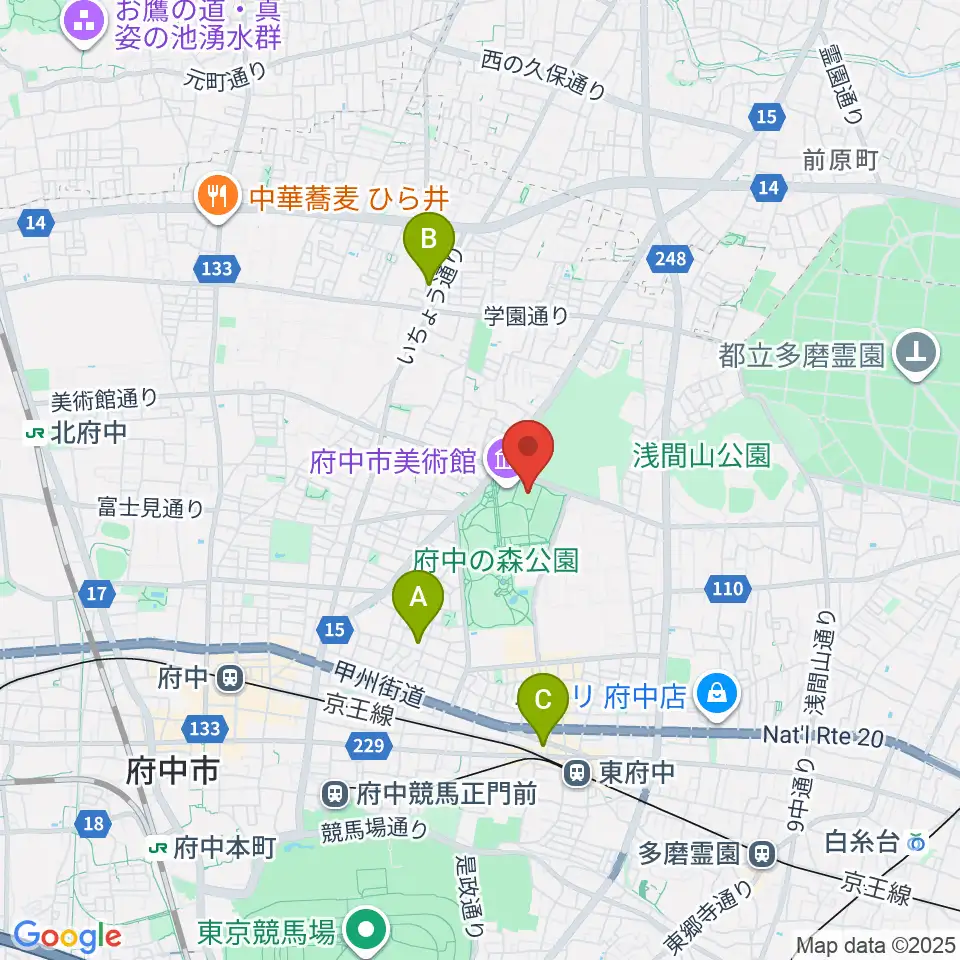 府中の森公園小野球場周辺のホテル一覧地図