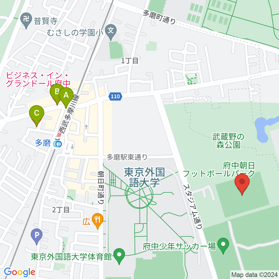 府中朝日フットボールパーク周辺のホテル一覧地図