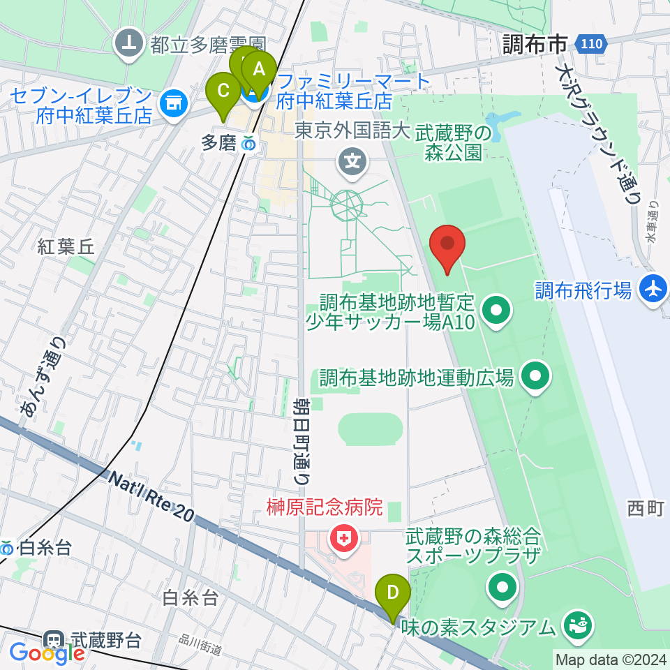 調布基地跡地暫定少年サッカー場周辺のホテル一覧地図