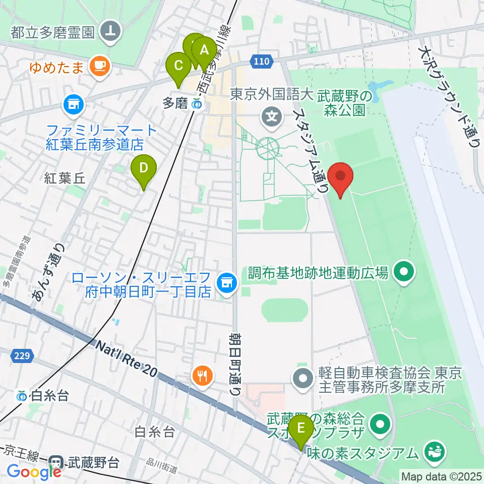 調布基地跡地暫定少年サッカー場周辺のホテル一覧地図