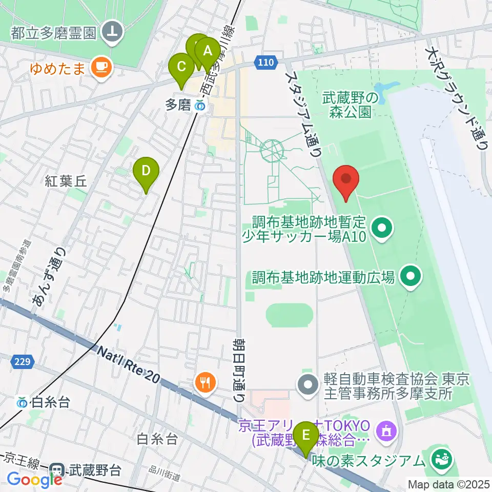 調布基地跡地暫定少年サッカー場周辺のホテル一覧地図