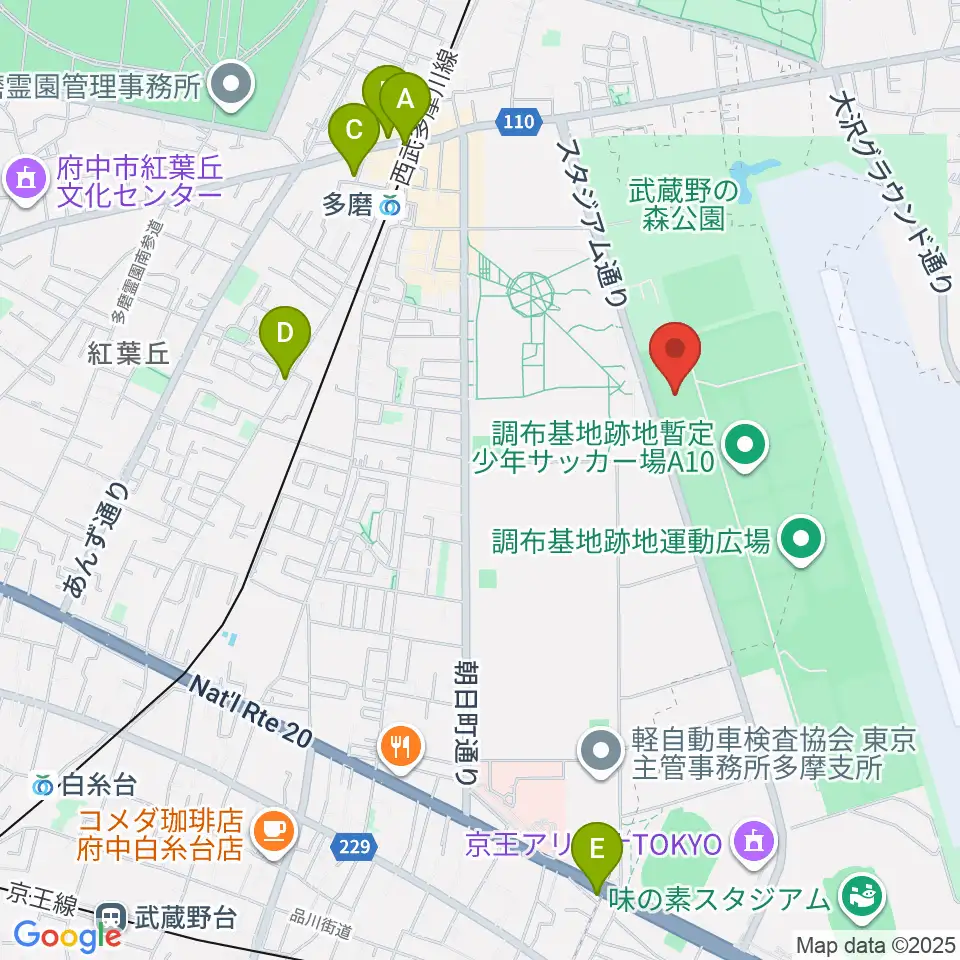 調布基地跡地暫定少年サッカー場周辺のホテル一覧地図