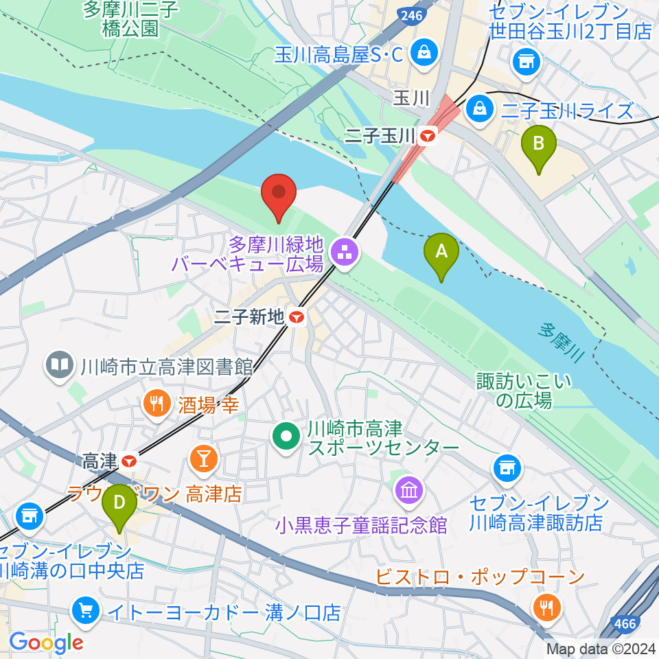 川崎市二子球場周辺のホテル一覧地図