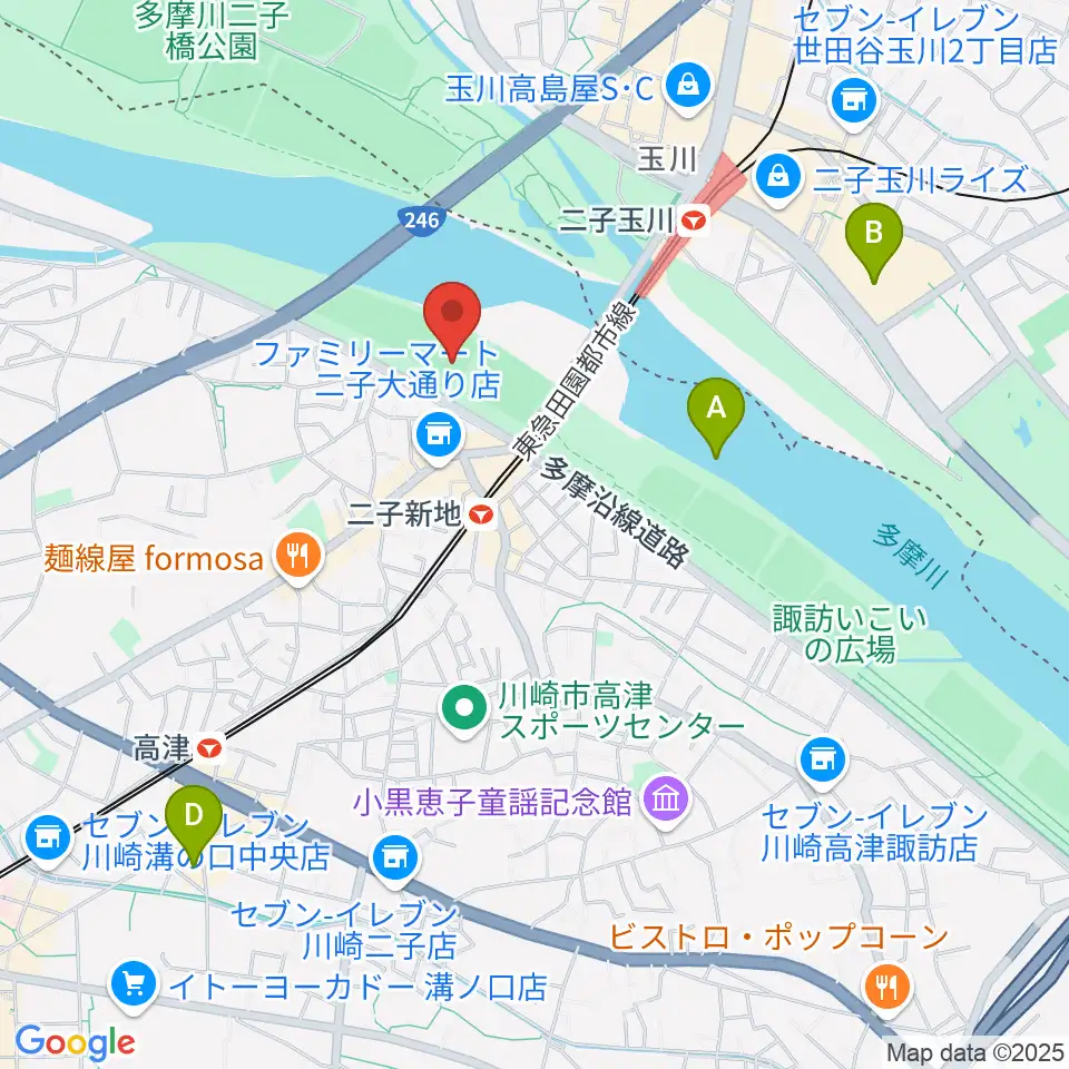 川崎市二子球場周辺のホテル一覧地図