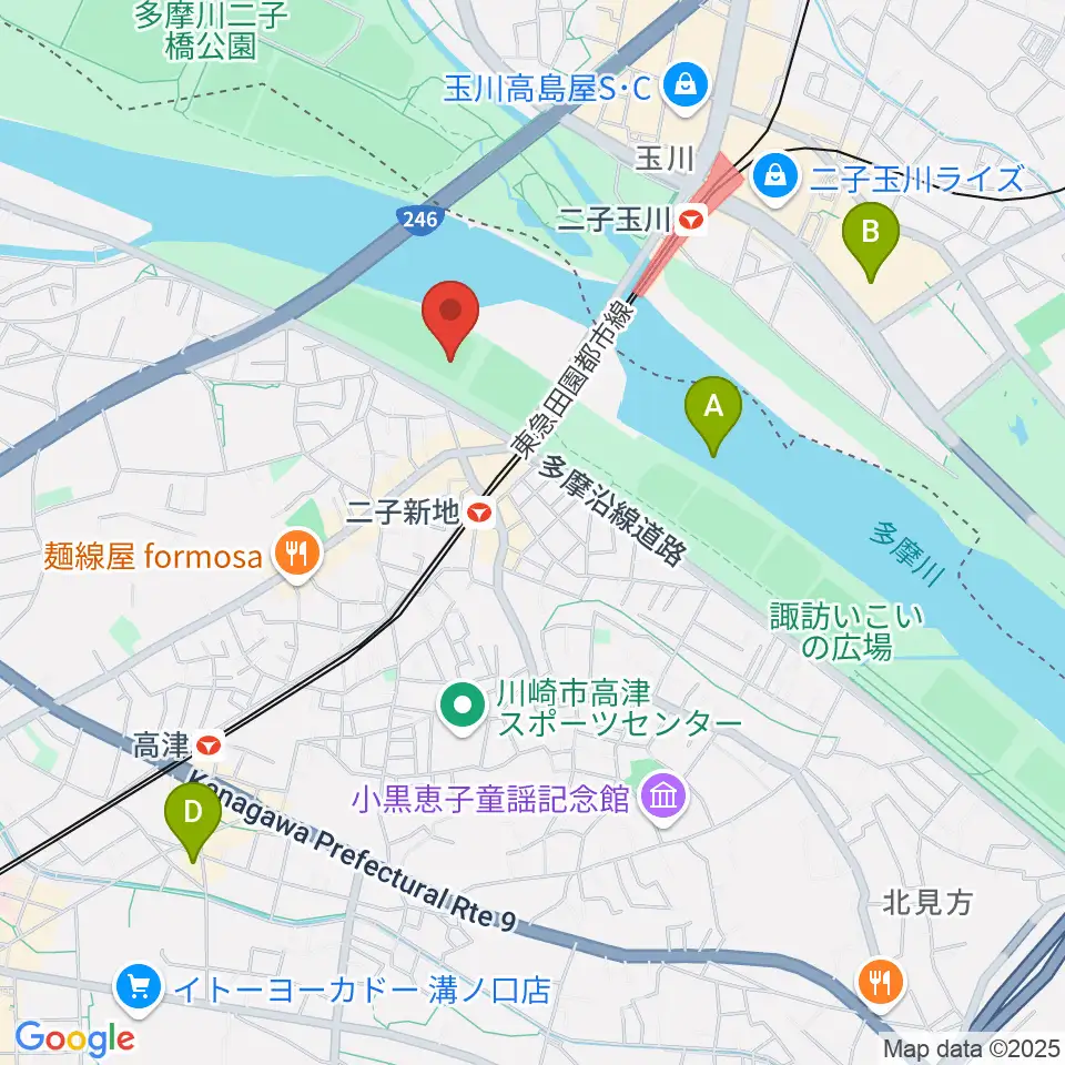 川崎市二子球場周辺のホテル一覧地図