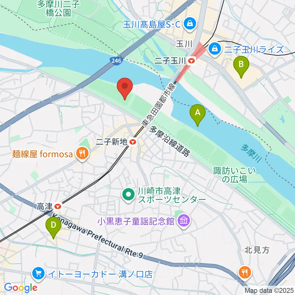 川崎市二子球場周辺のホテル一覧地図