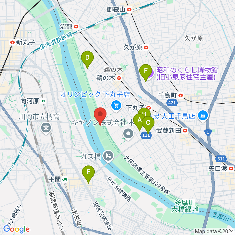 多摩川ガス橋緑地野球場周辺のホテル一覧地図