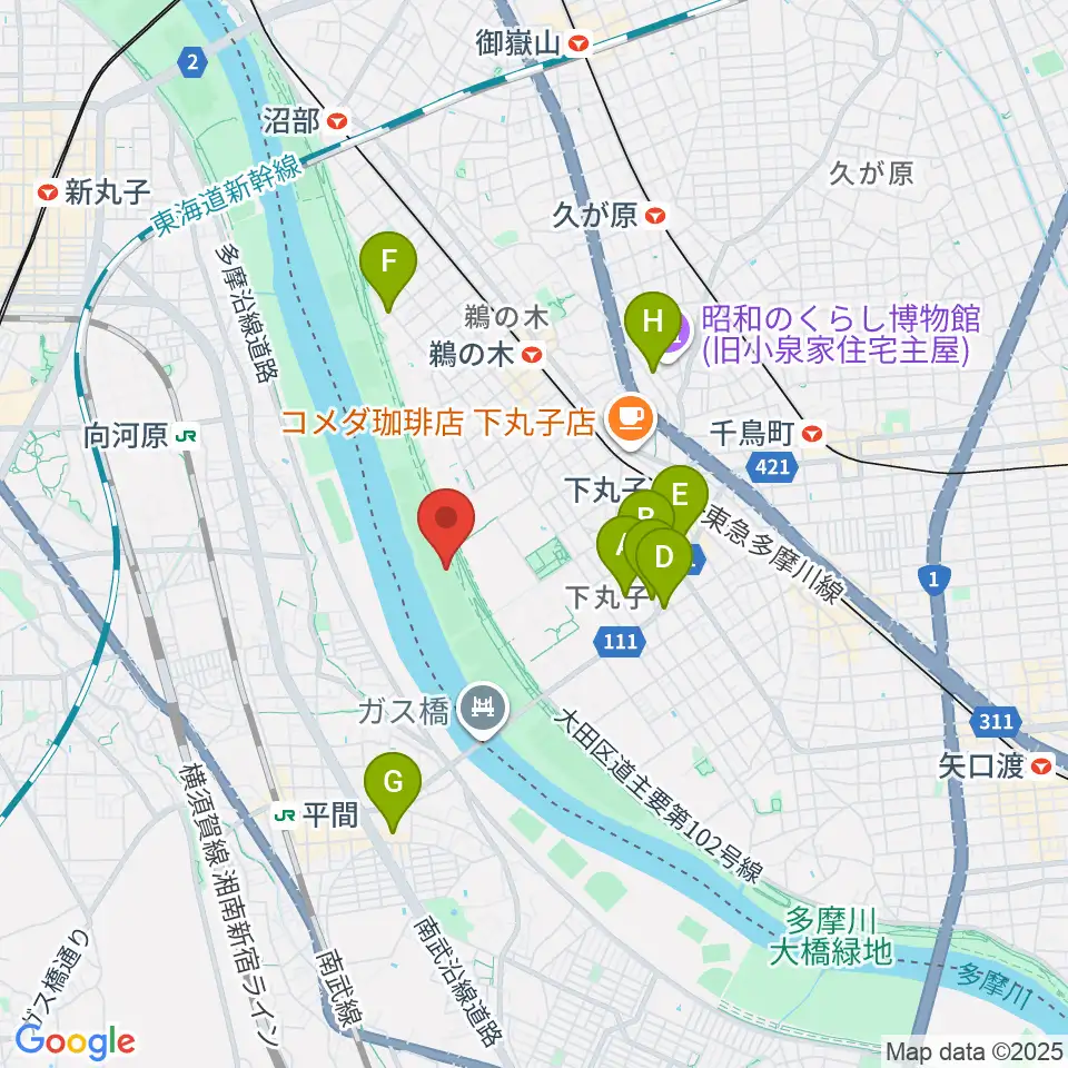 多摩川ガス橋緑地野球場周辺のホテル一覧地図