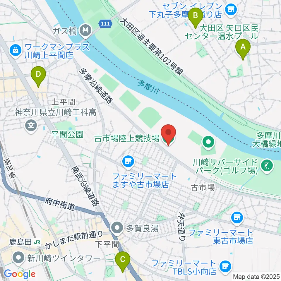 古市場陸上競技場周辺のホテル一覧地図