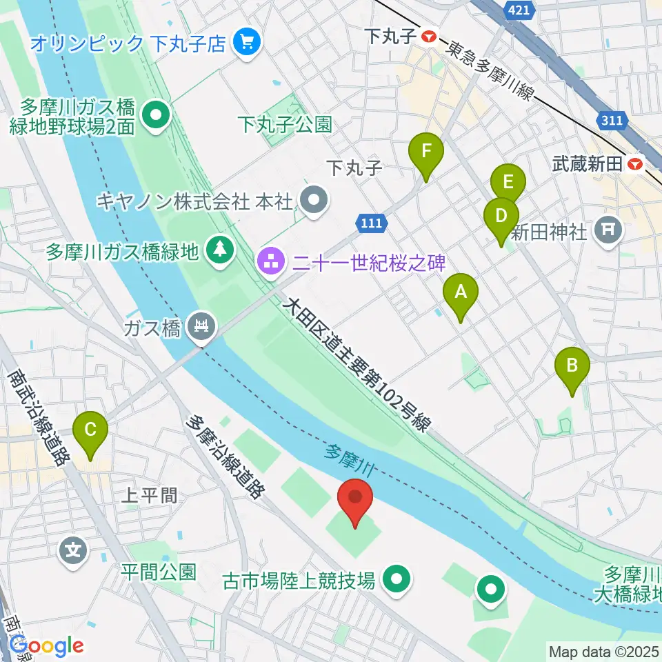 上平間球場周辺のホテル一覧地図