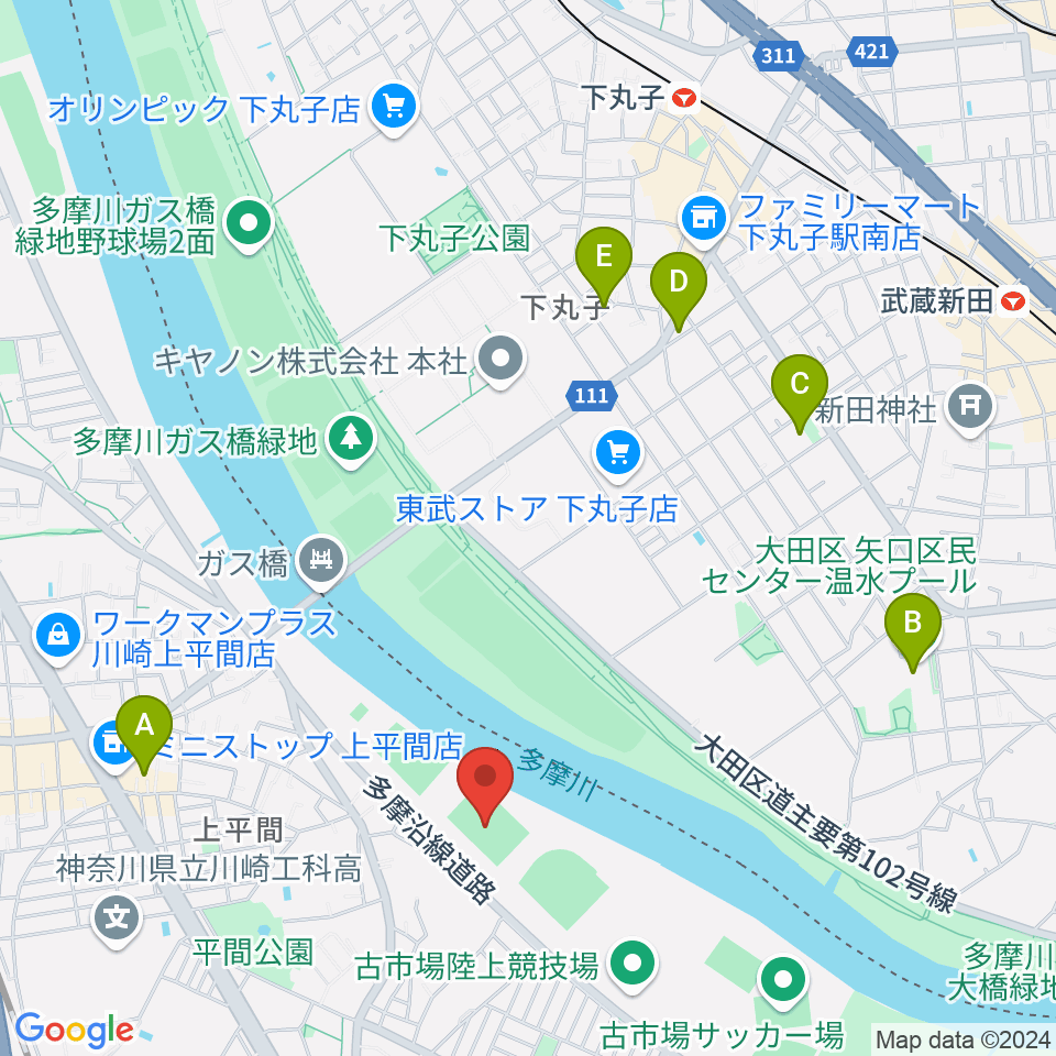 上平間サッカー場周辺のホテル一覧地図