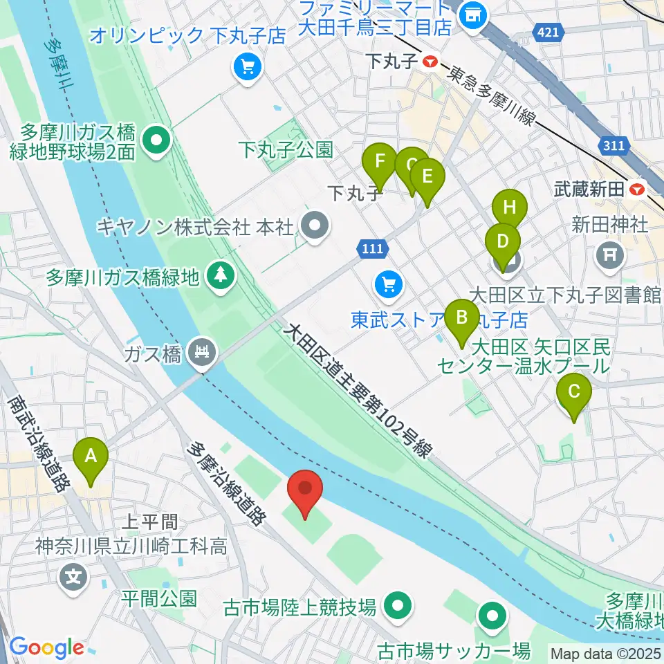 上平間サッカー場周辺のホテル一覧地図