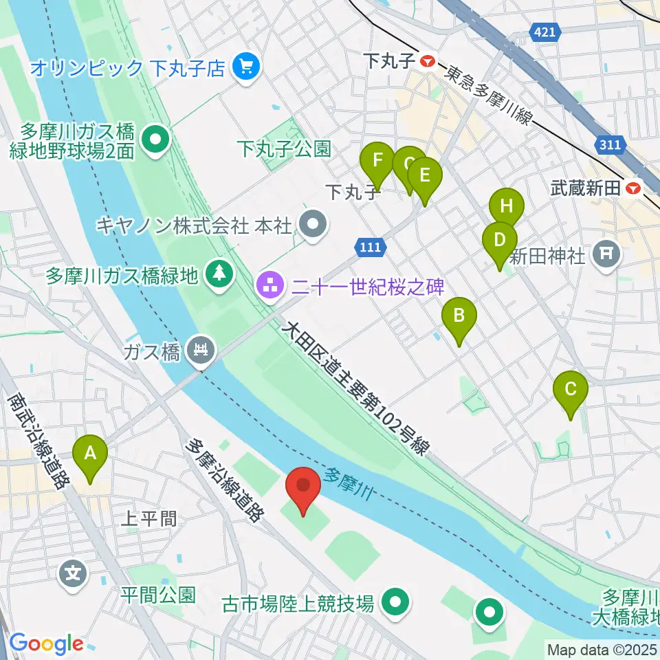 上平間サッカー場周辺のホテル一覧地図