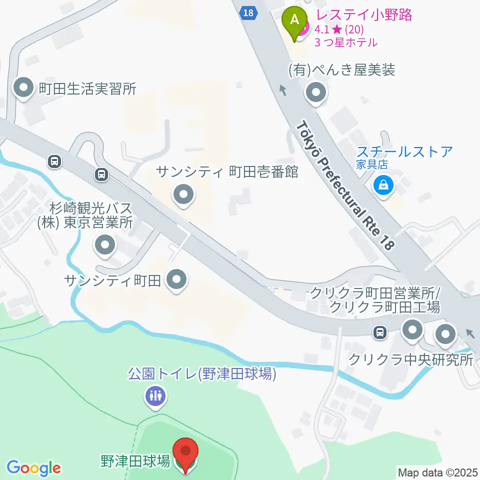 野津田球場周辺のホテル一覧地図