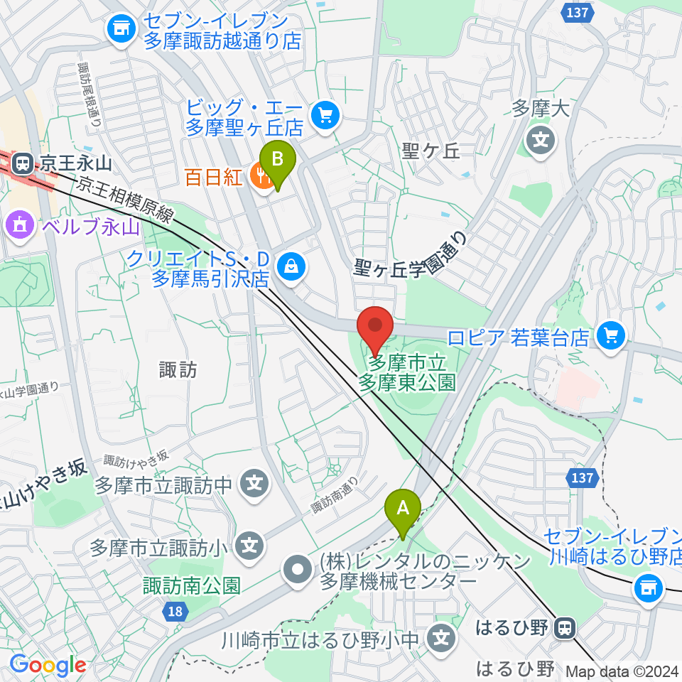 多摩市立武道館周辺のホテル一覧地図