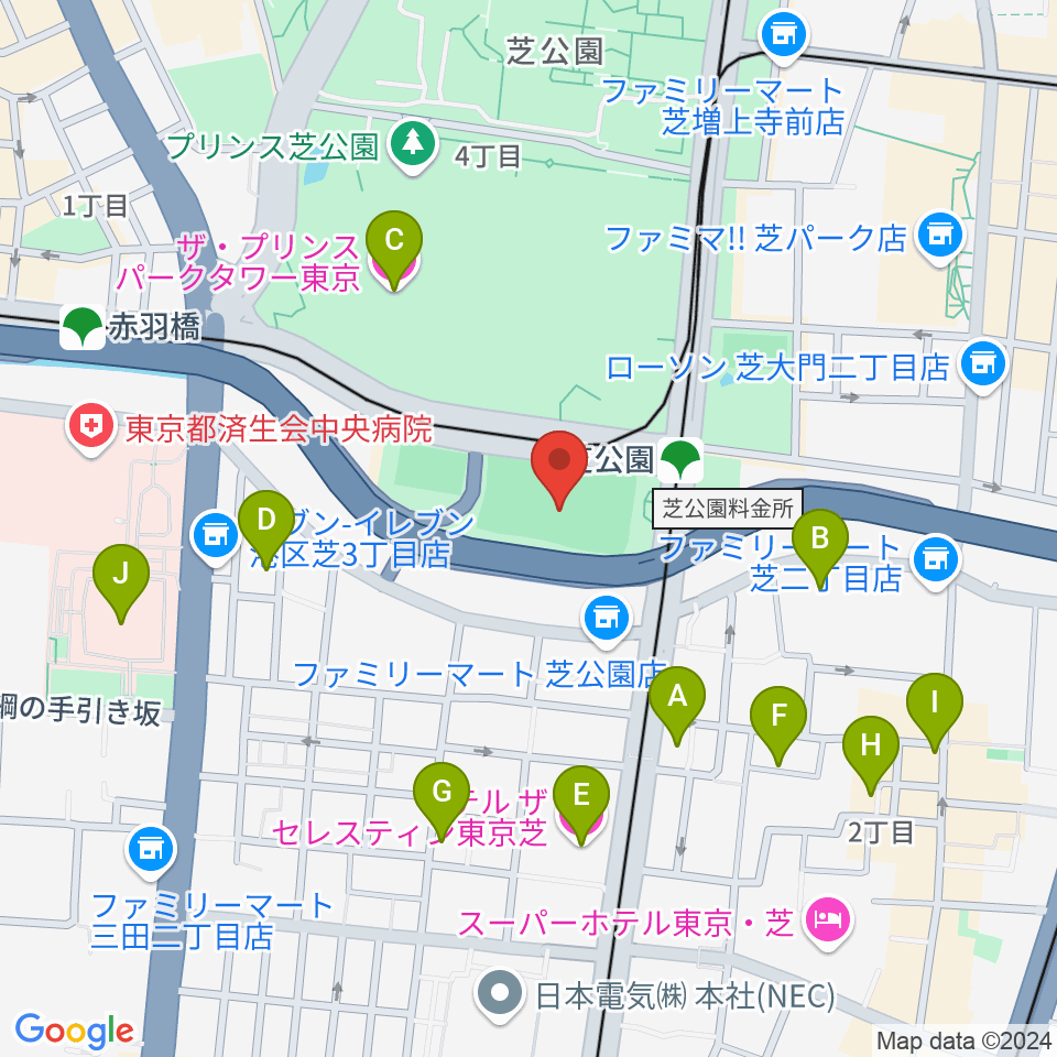 芝公園野球場周辺のホテル一覧地図