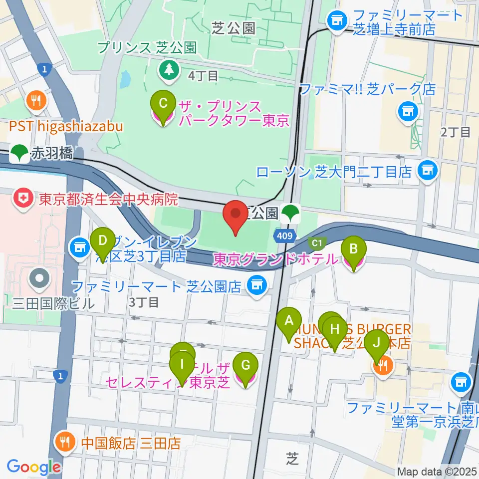 芝公園野球場周辺のホテル一覧地図