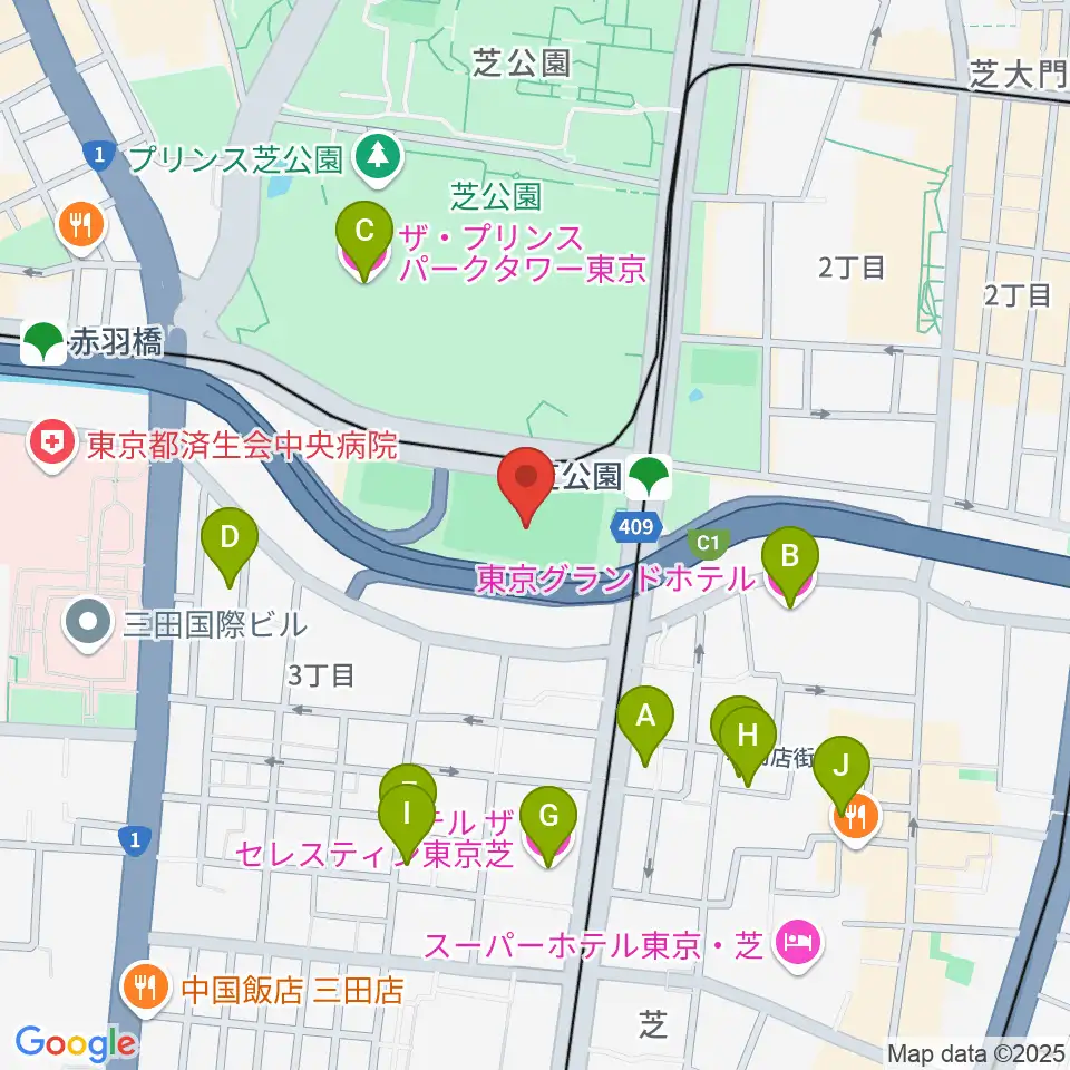 芝公園野球場周辺のホテル一覧地図