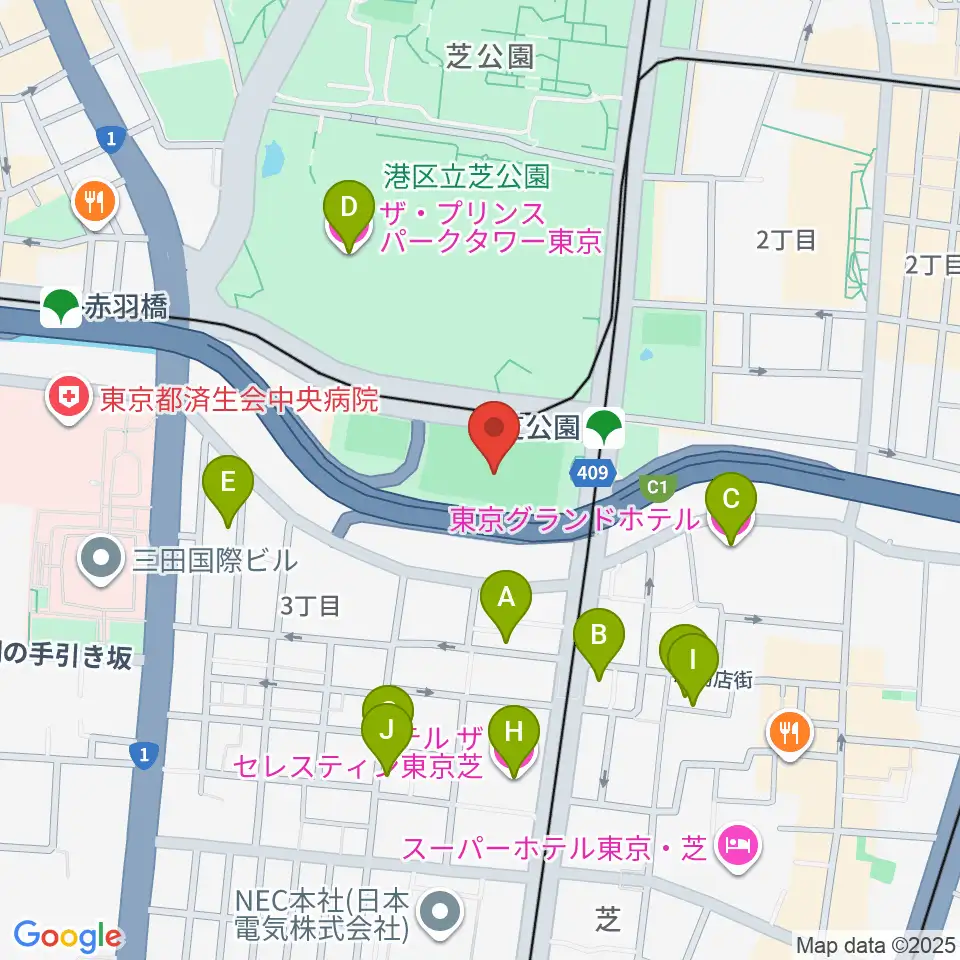 芝公園野球場周辺のホテル一覧地図