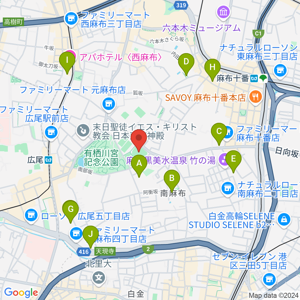 麻布運動場軟式野球場周辺のホテル一覧地図