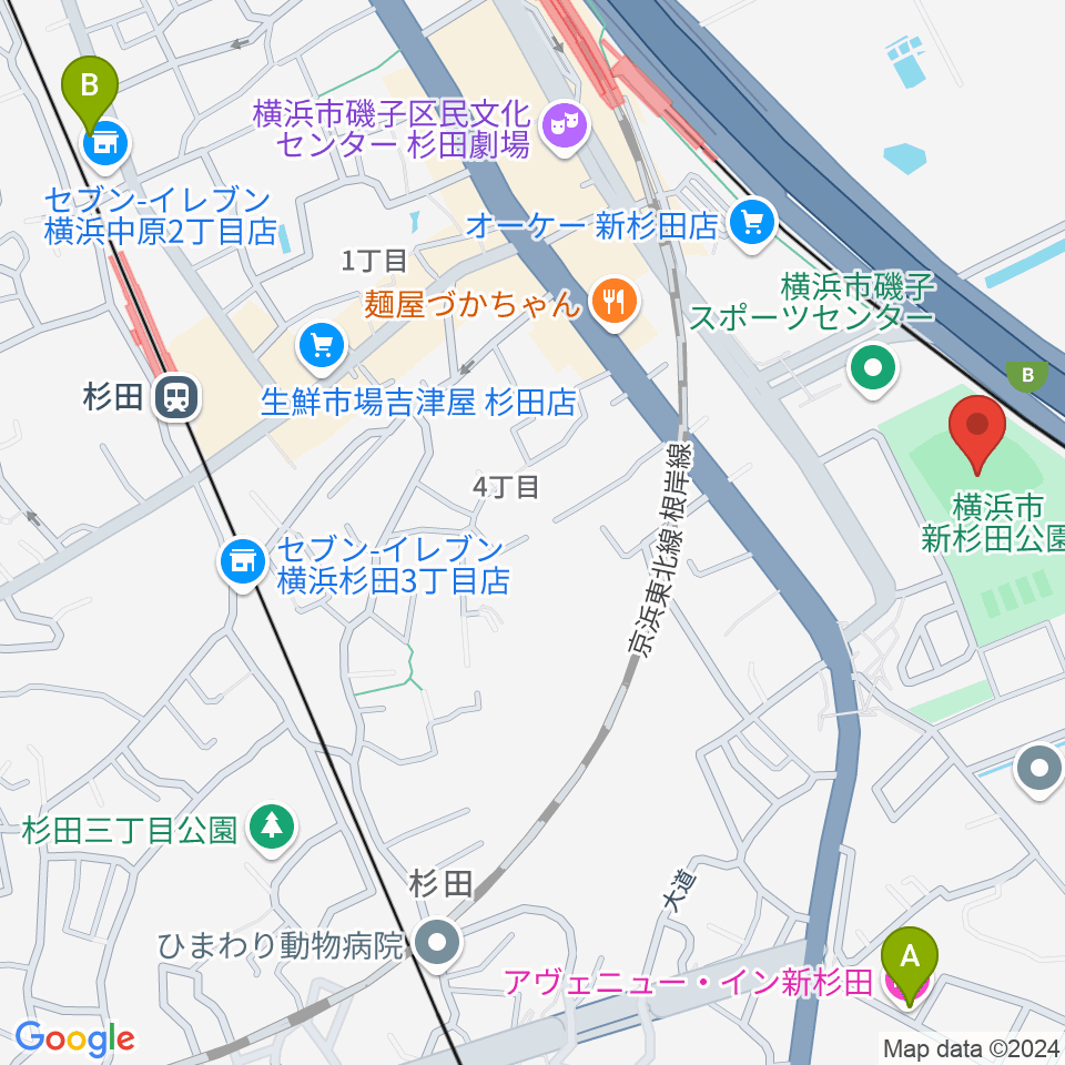 新杉田公園野球場周辺のホテル一覧地図