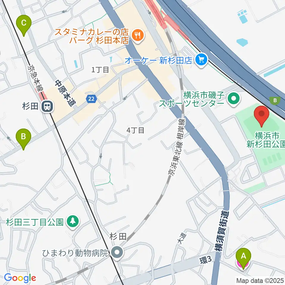 新杉田公園野球場周辺のホテル一覧地図