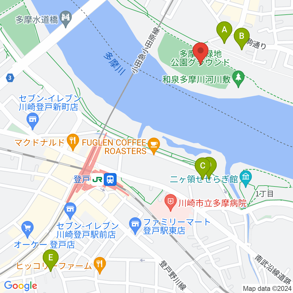 多摩川緑地公園グランド周辺のホテル一覧地図