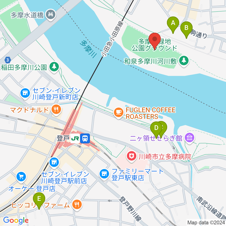 多摩川緑地公園グランド周辺のホテル一覧地図