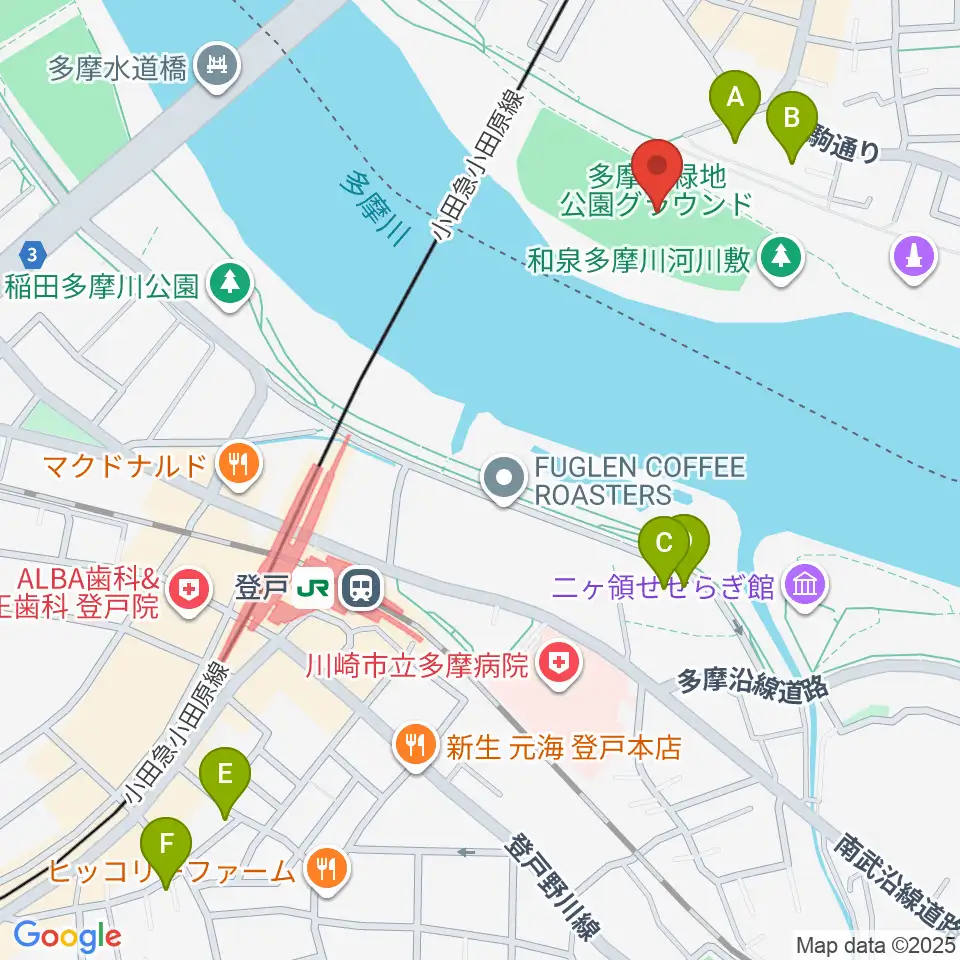 多摩川緑地公園グランド周辺のホテル一覧地図