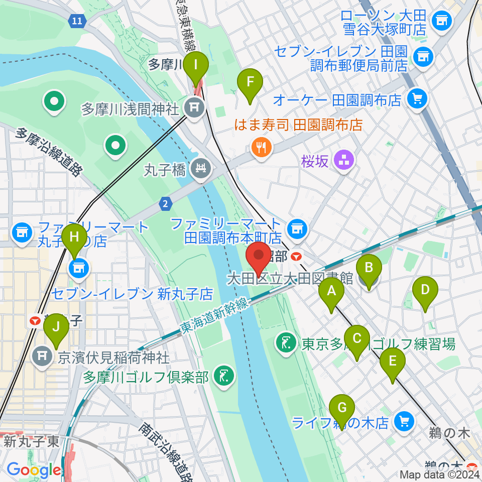 多摩川丸子橋緑地少年野球場周辺のホテル一覧地図