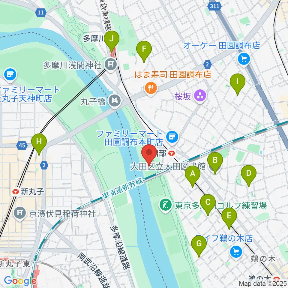多摩川丸子橋緑地少年野球場周辺のホテル一覧地図