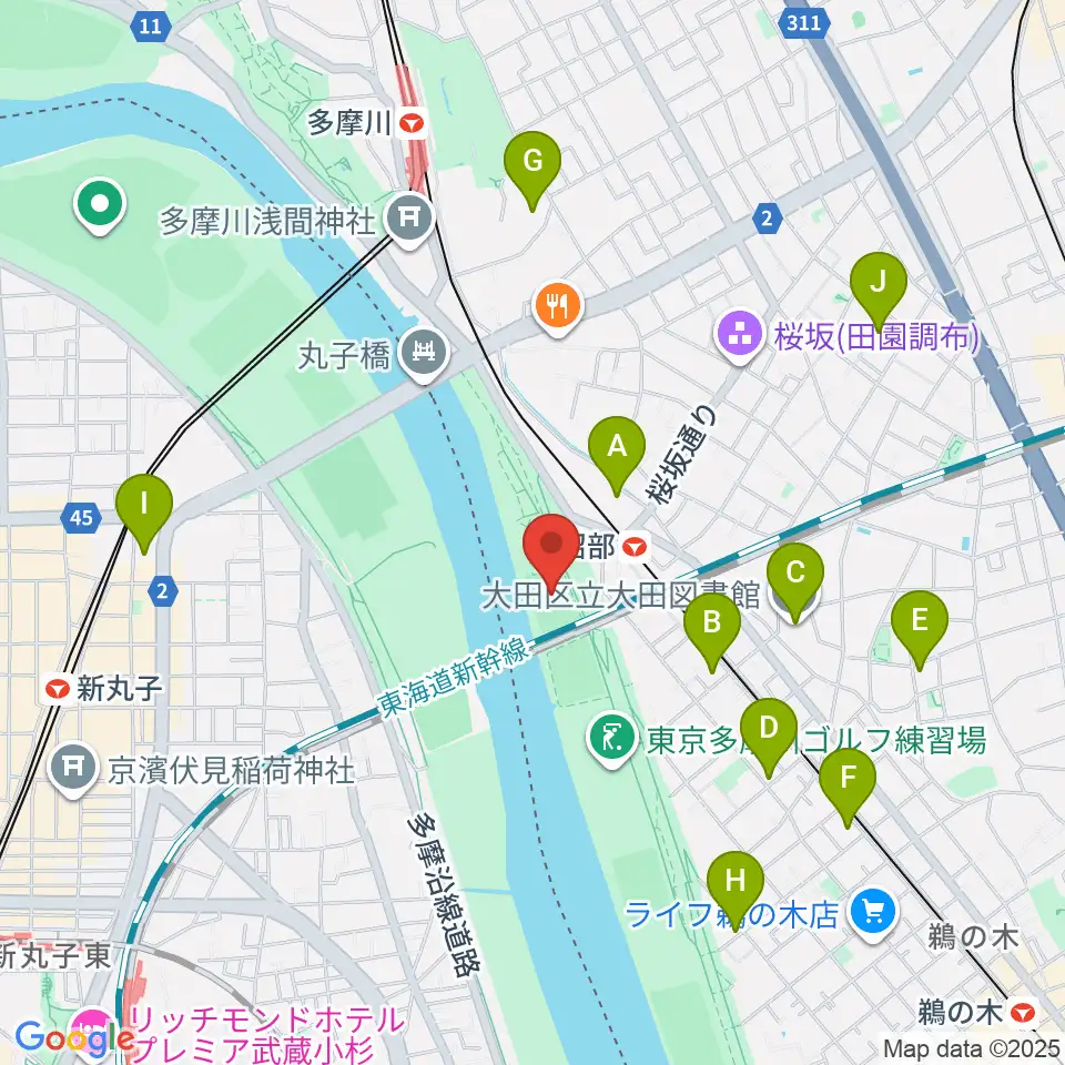 多摩川丸子橋緑地少年野球場周辺のホテル一覧地図