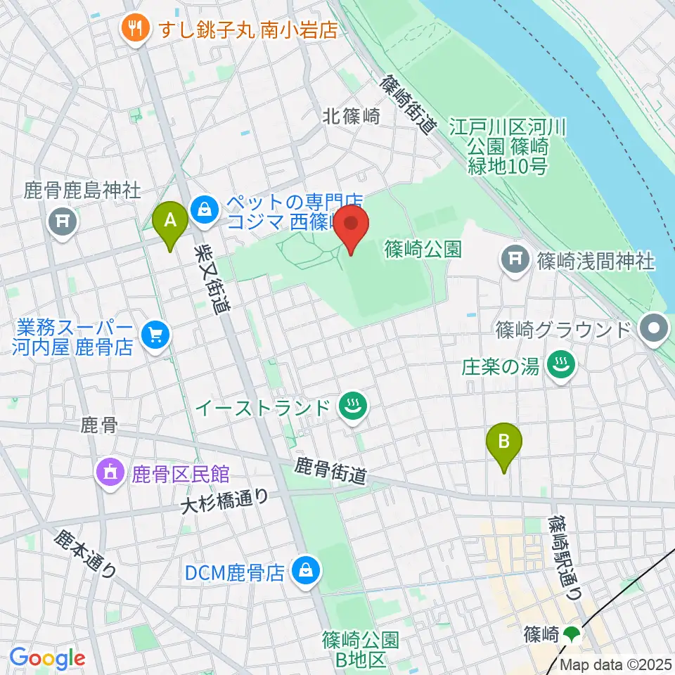 篠崎公園A地区野球場周辺のホテル一覧地図
