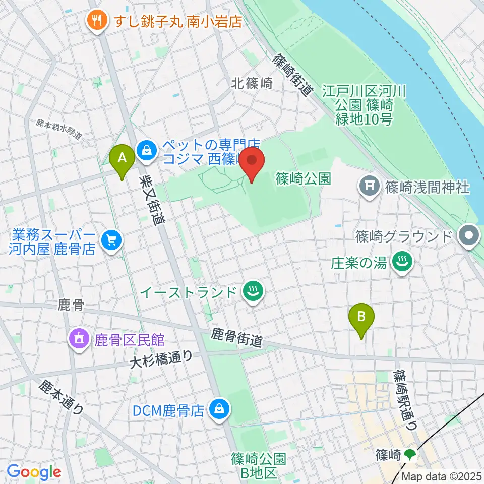 篠崎公園A地区野球場周辺のホテル一覧地図