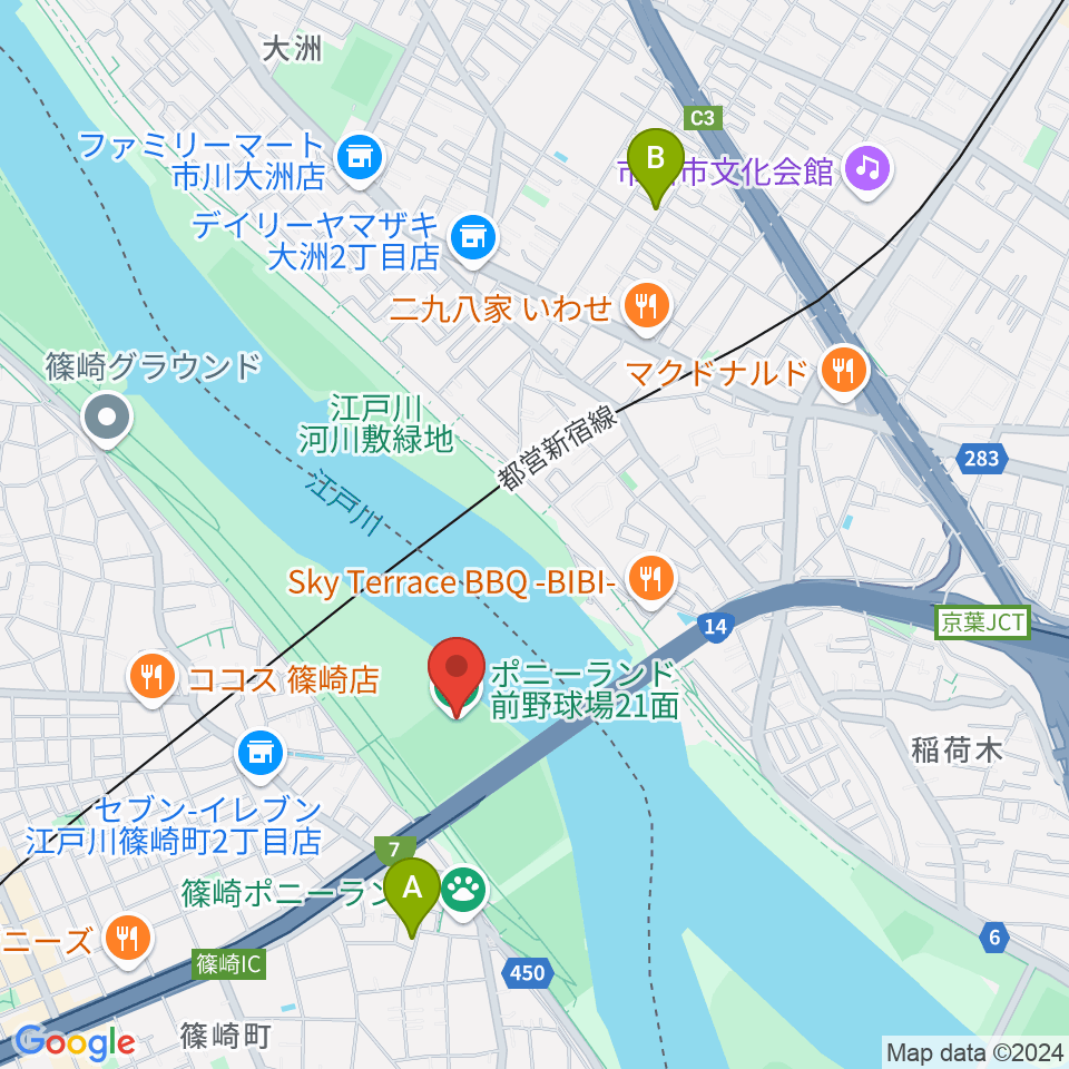 ポニーランド前野球場周辺のホテル一覧地図