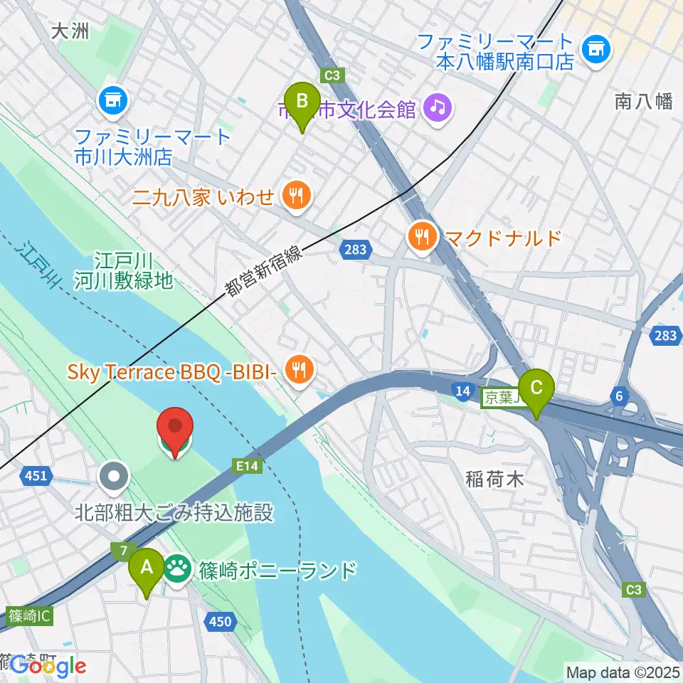 ポニーランド前野球場周辺のホテル一覧地図