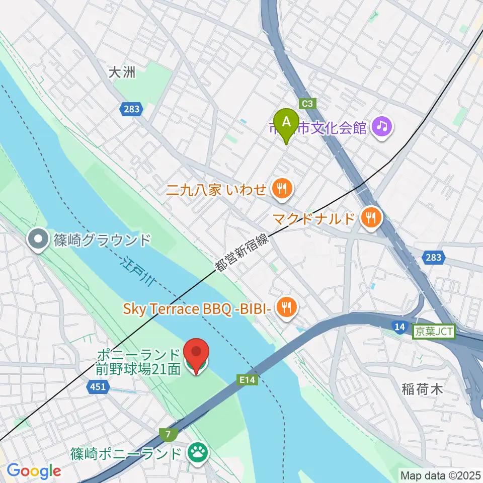 ポニーランド前野球場周辺のホテル一覧地図