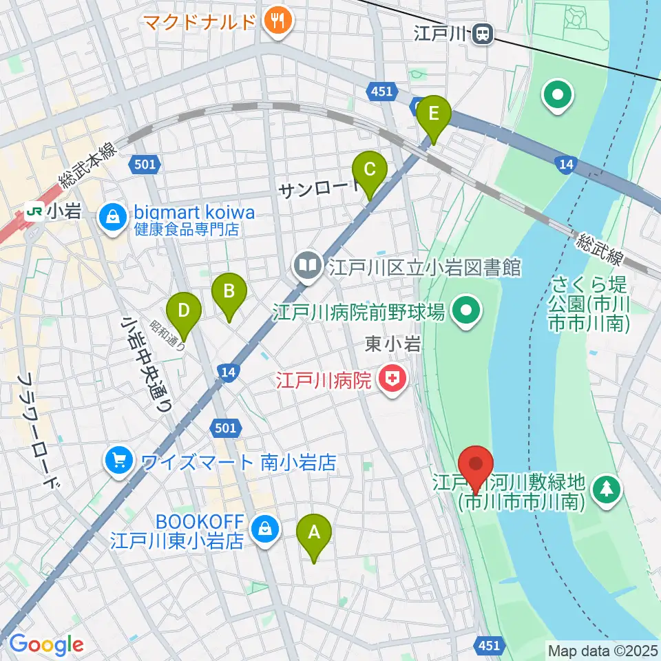 江戸川病院前スポーツ広場周辺のホテル一覧地図