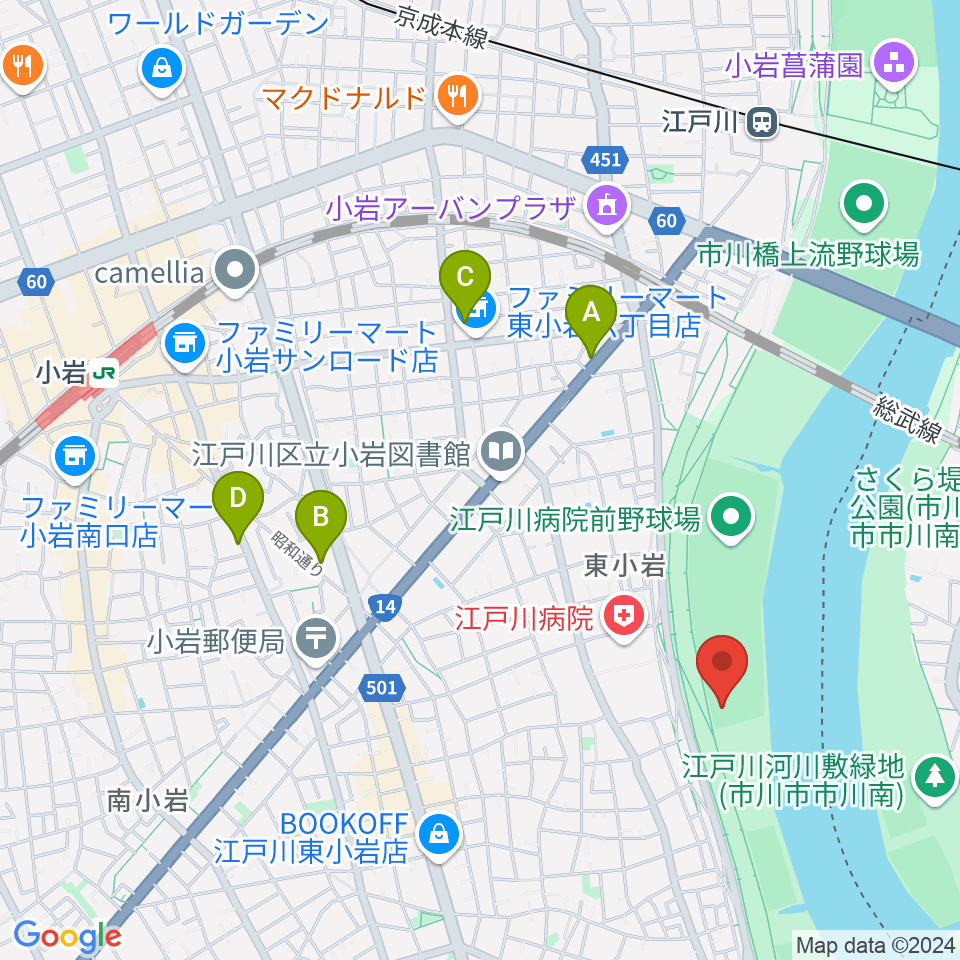 東小岩少年野球場周辺のホテル一覧地図