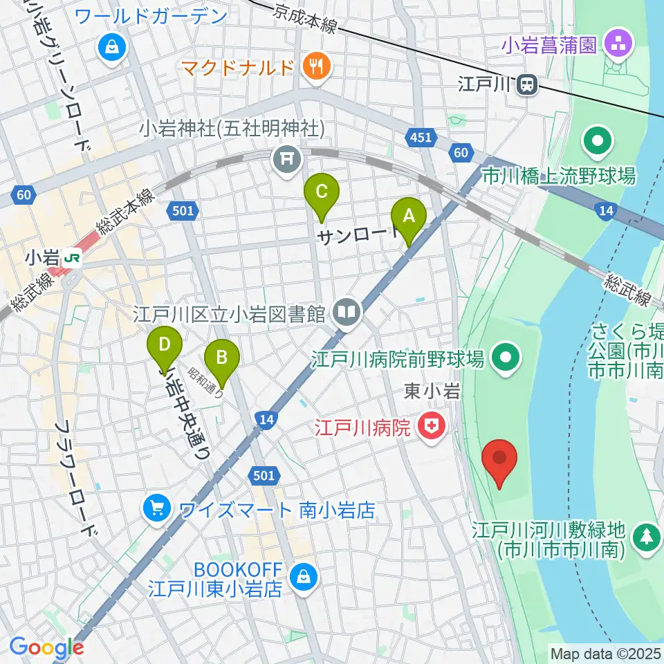 東小岩少年野球場周辺のホテル一覧地図