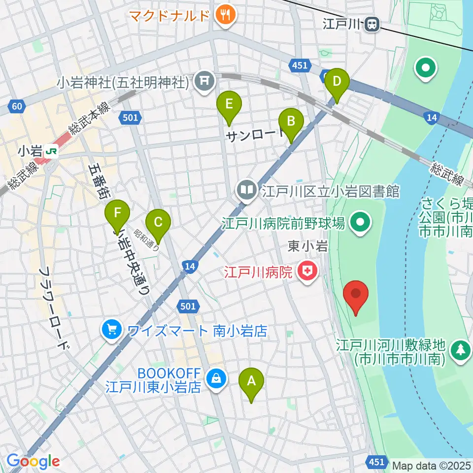 東小岩少年野球場周辺のホテル一覧地図