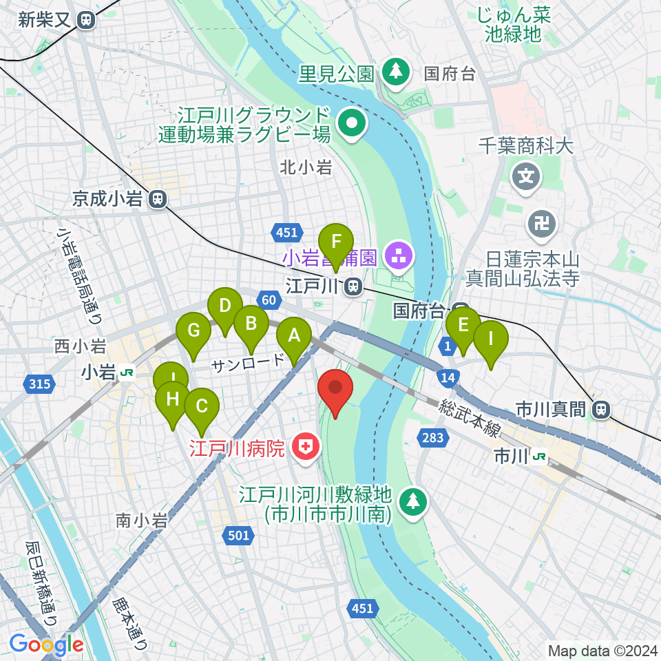 江戸川病院前野球場周辺のホテル一覧地図