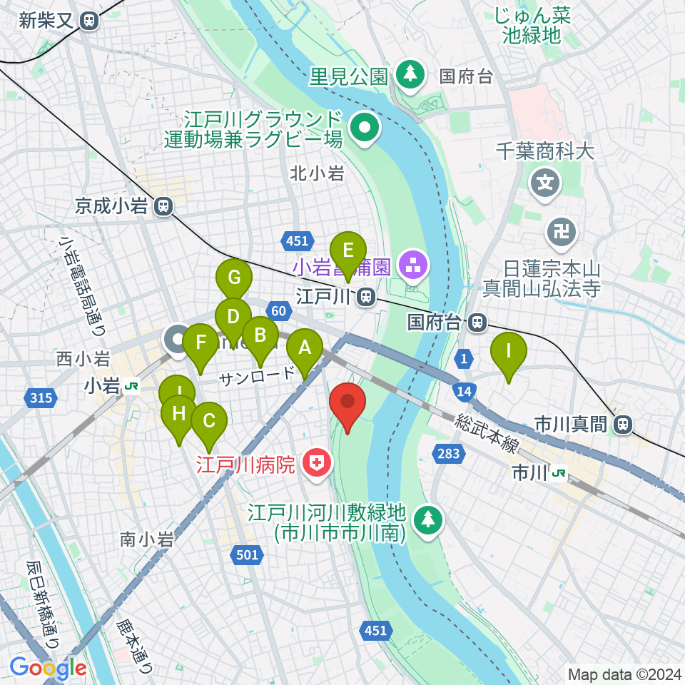 江戸川病院前野球場周辺のホテル一覧地図