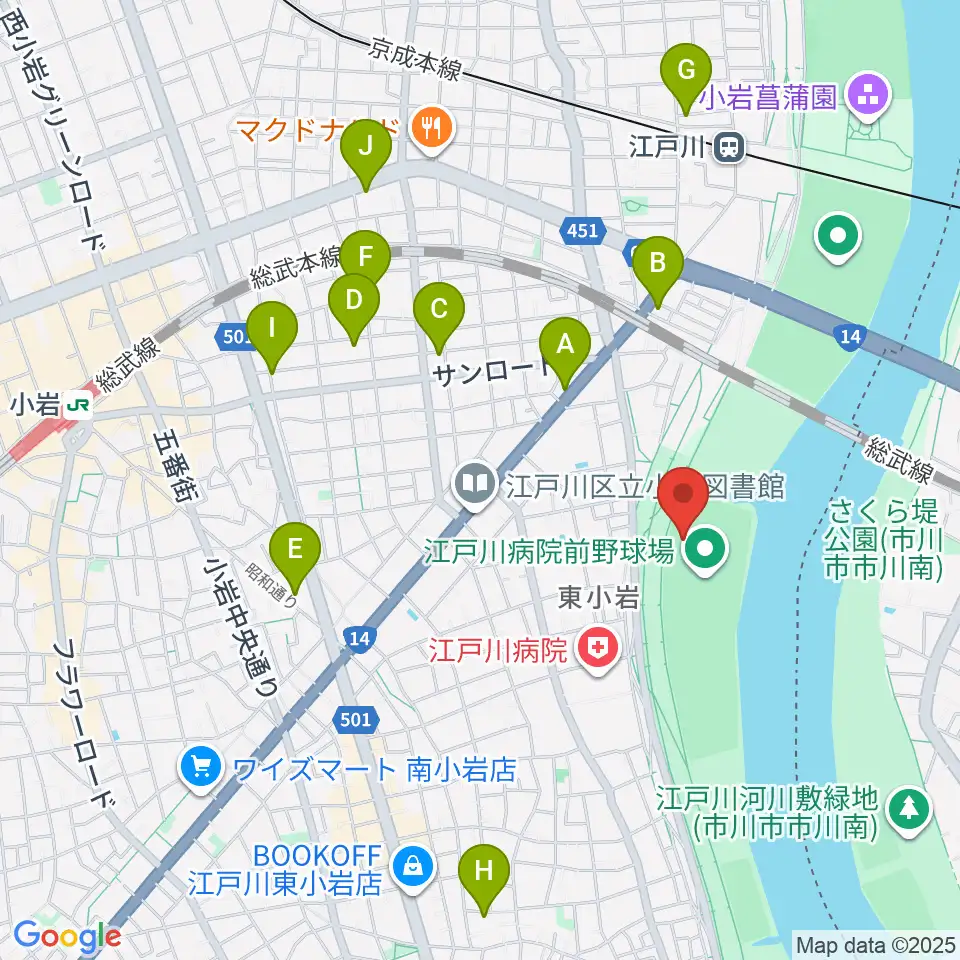 江戸川病院前野球場周辺のホテル一覧地図