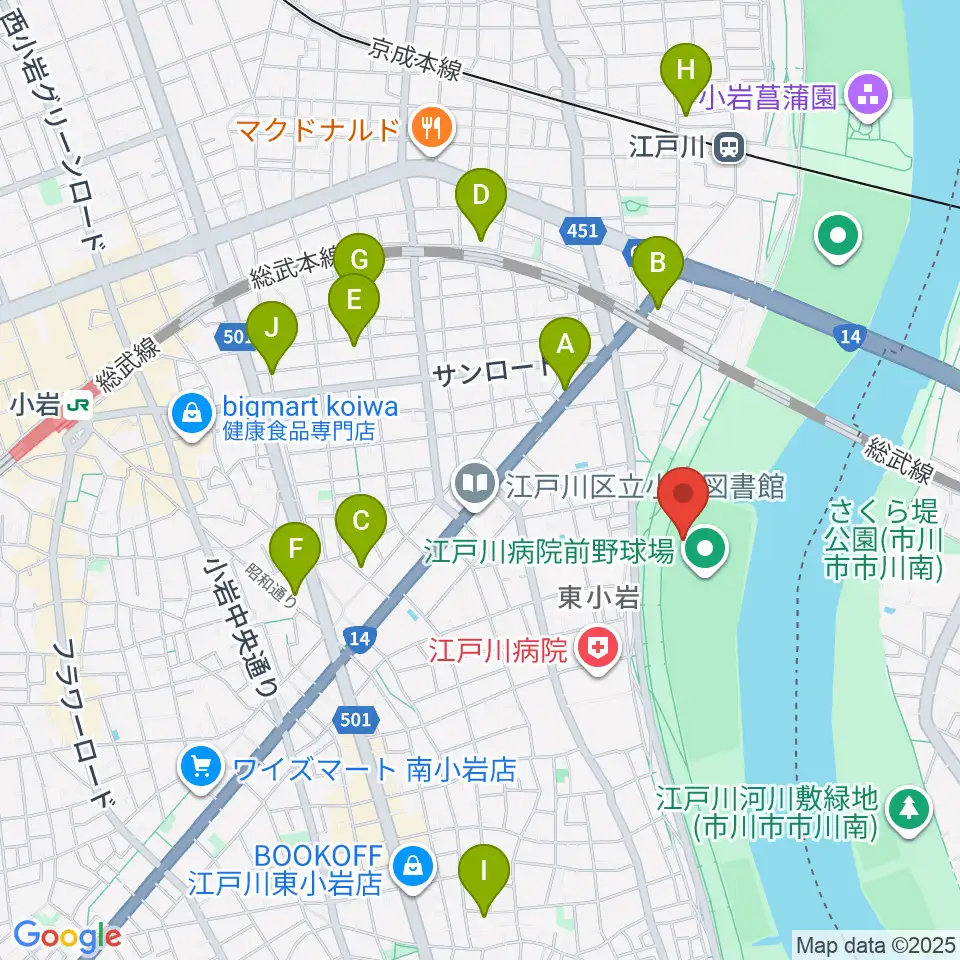 江戸川病院前野球場周辺のホテル一覧地図