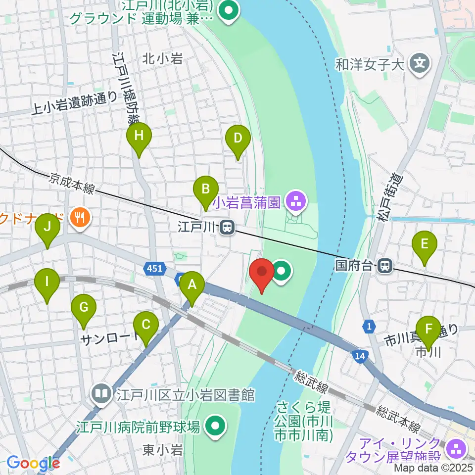市川橋上流野球場周辺のホテル一覧地図