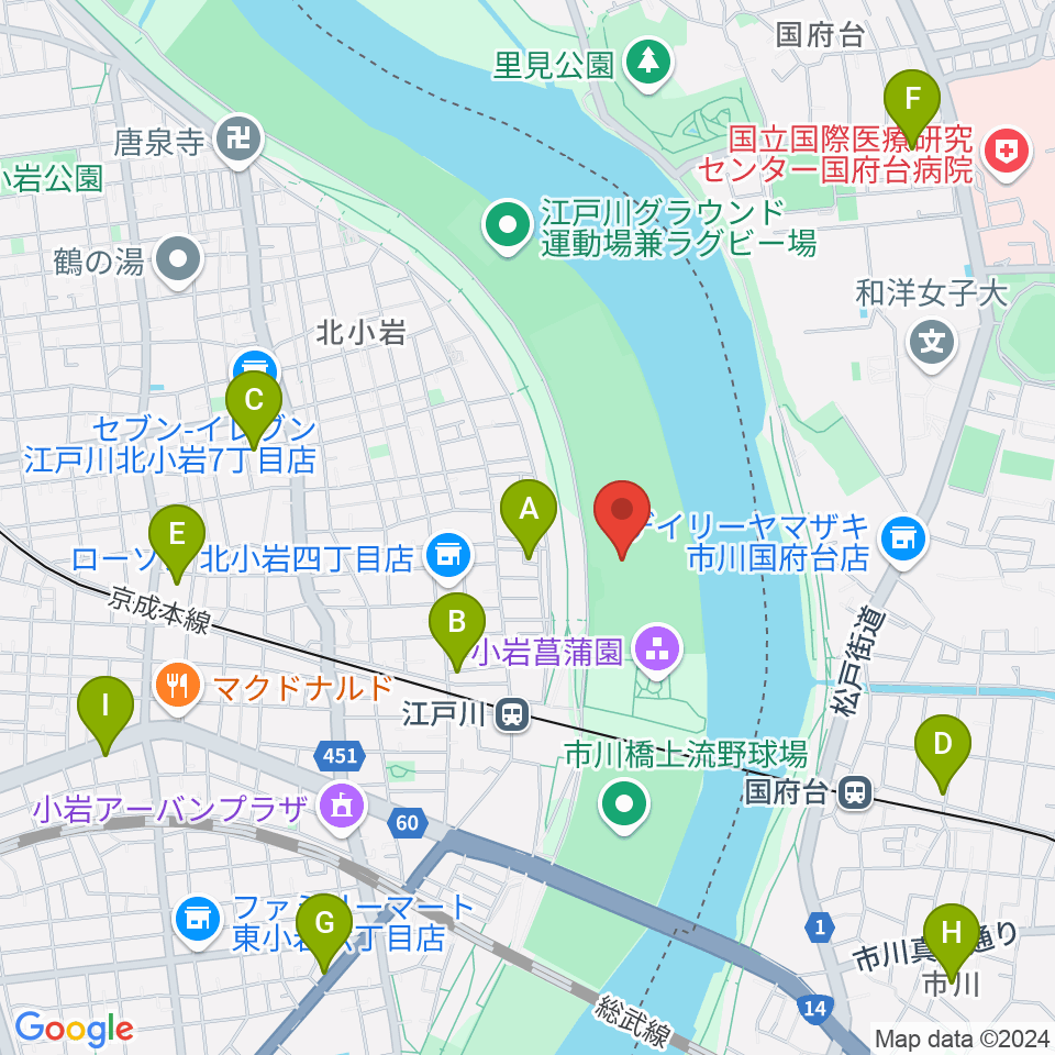 京成鉄橋上流野球場周辺のホテル一覧地図